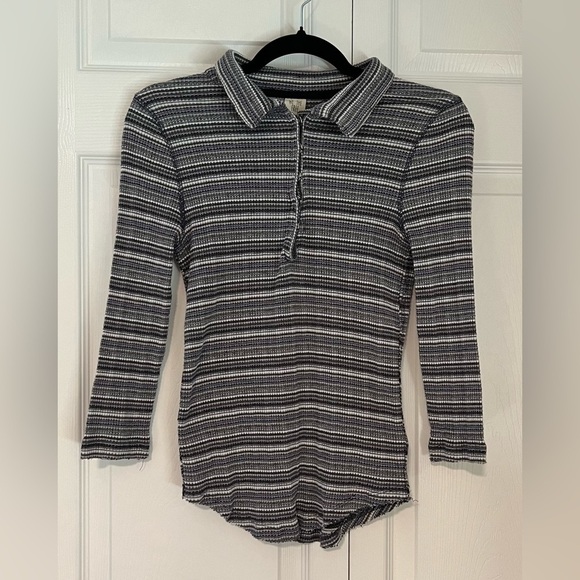 We The Free Striped Semi Button Down Collared Long Sleeved Polo Top - Picture 2 of 4